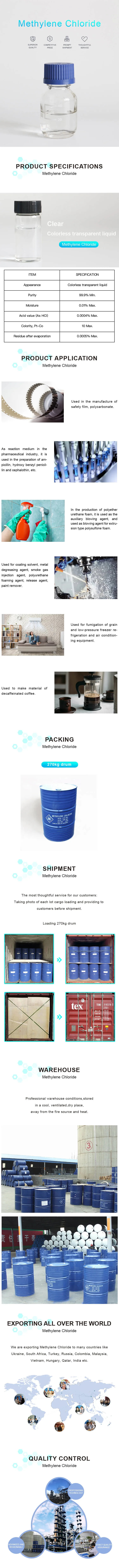 Dye Industrial Grade Chemical CH2cl2 Supplier CAS 75-09-2 Dcm Methylene Chloride